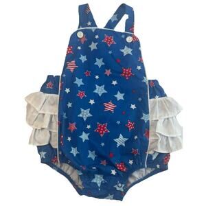 Posh Pickle Girls Sunsuit Romper Size 18 M Patriotic Stars Ruffle 4th Of July